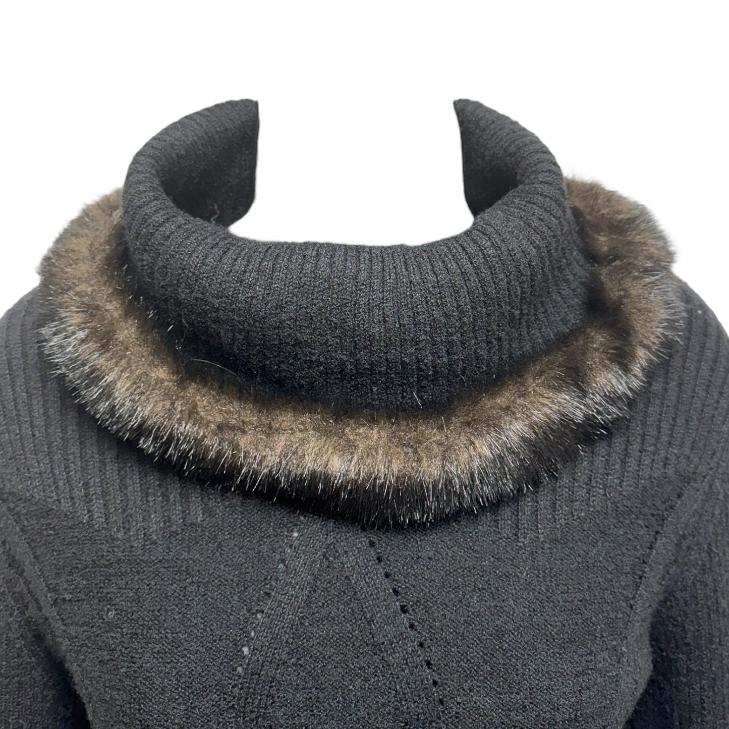 Fur Trim Turtleneck Sweater Luxury Designer By Oscar De La Renta In Black, Size: M