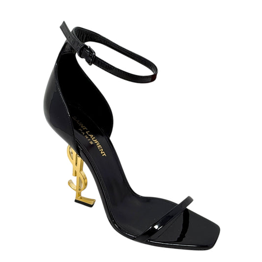 Opyum 110 Cassandre Heel Sandals Luxury Designer By Yves Saint Laurent In Black & Gold, Size: 8