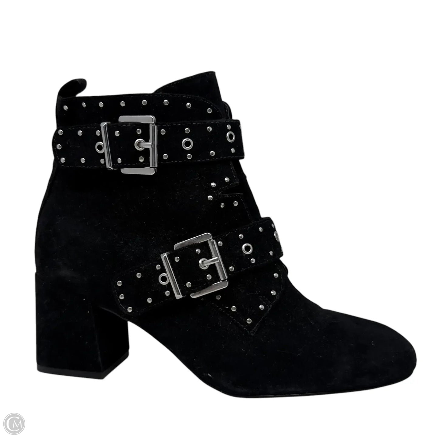 Logan Studded Buckle Ankle Boot Designer By Rebecca Minkoff In Black Suede, Size: 8