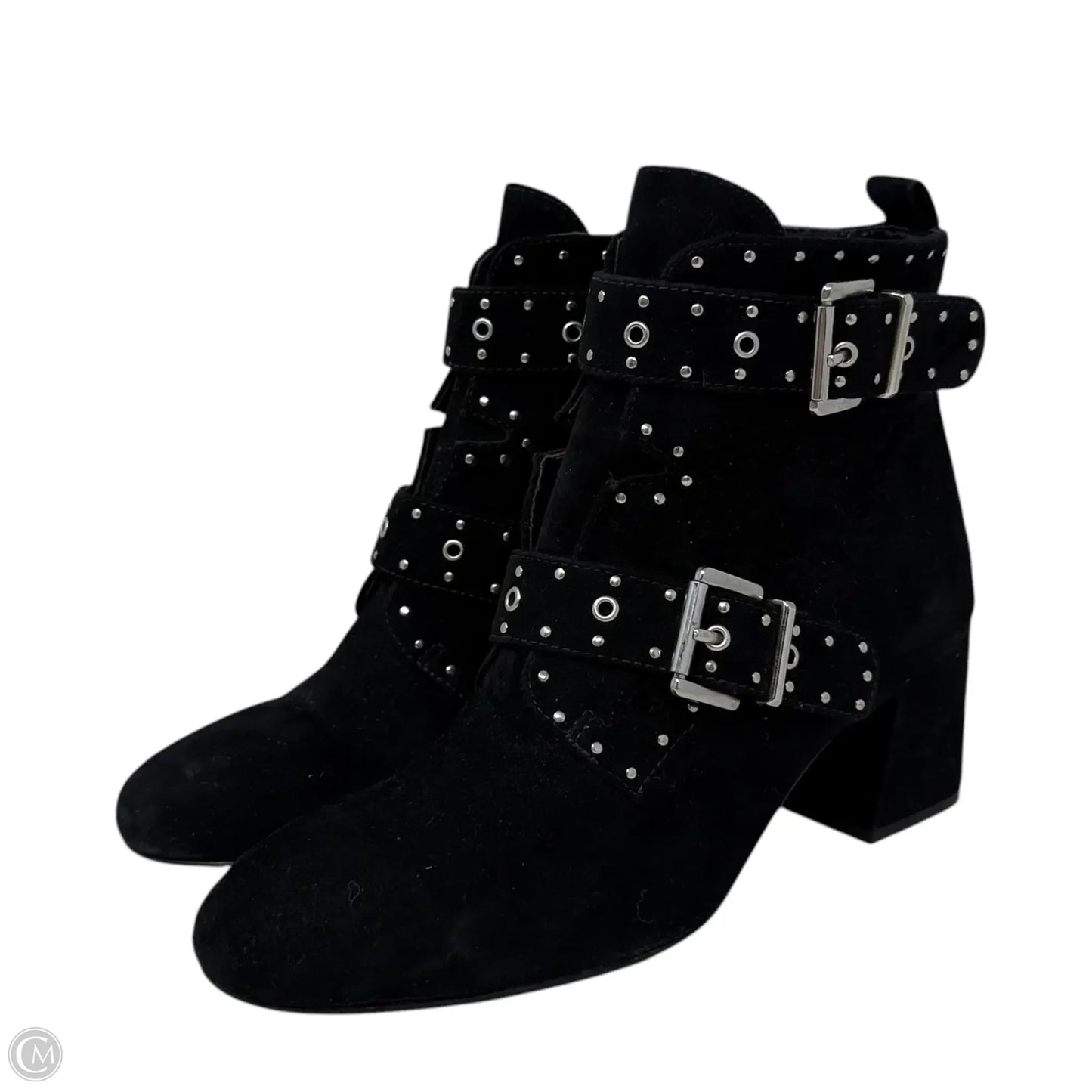 Logan Studded Buckle Ankle Boot Designer By Rebecca Minkoff In Black Suede, Size: 8