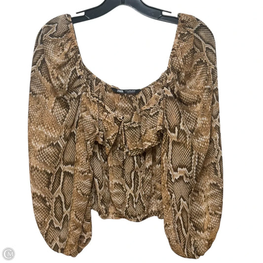 Blouse Long Sleeve By Zara In Snakeskin Print, Size: S