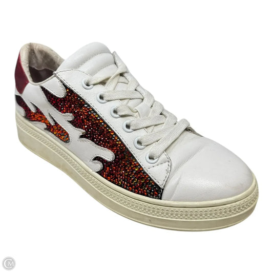 Rhinestone Flame Trainers Sneakers By Lola Cruz In Red & White, Size: 6