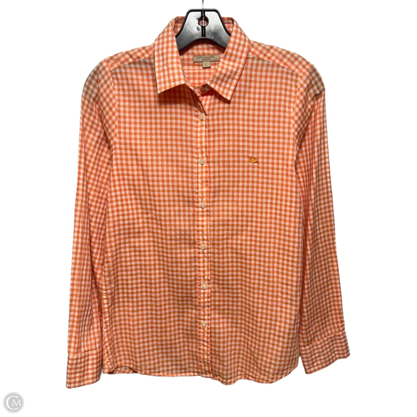 Button Down Shirt Luxury Designer By Burberry Brit In Gingham Pattern, Size: L