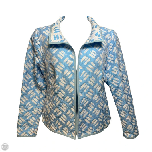 Jacquard Suzanne Blazer By Nina Mclemore In Blue & White, Size: 18