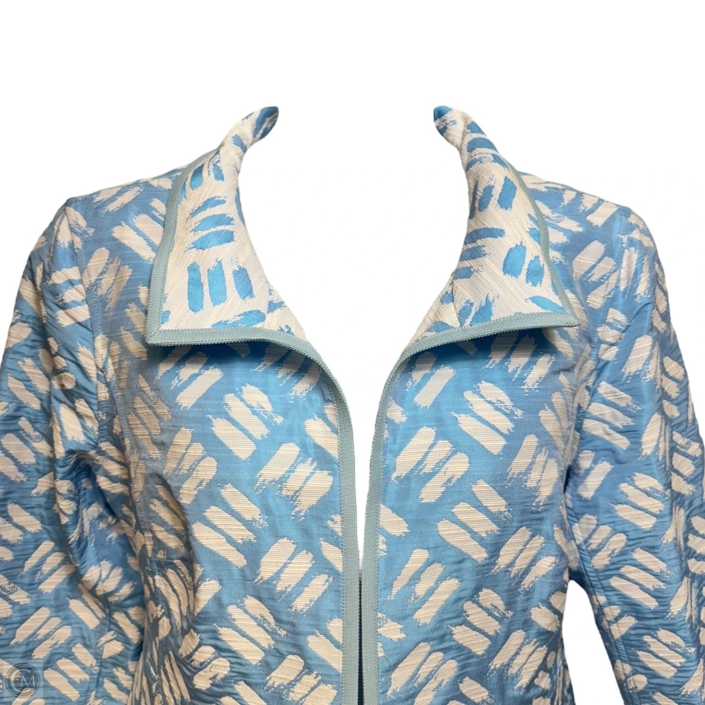 Jacquard Suzanne Blazer By Nina Mclemore In Blue & White, Size: 18