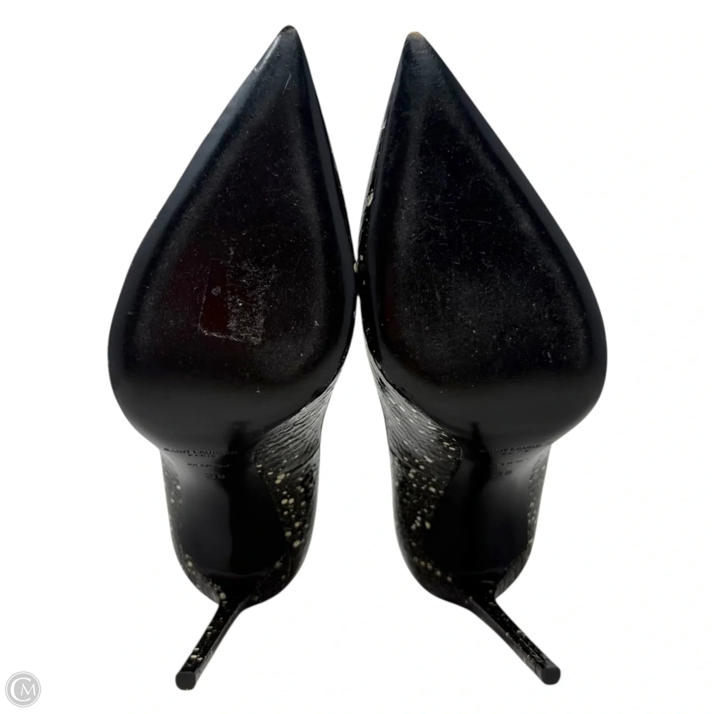 Zoe Stardust Patent Leather D'Orsay Pumps Luxury Designer By Yves Saint Laurent In Black & Cream, Size: 8