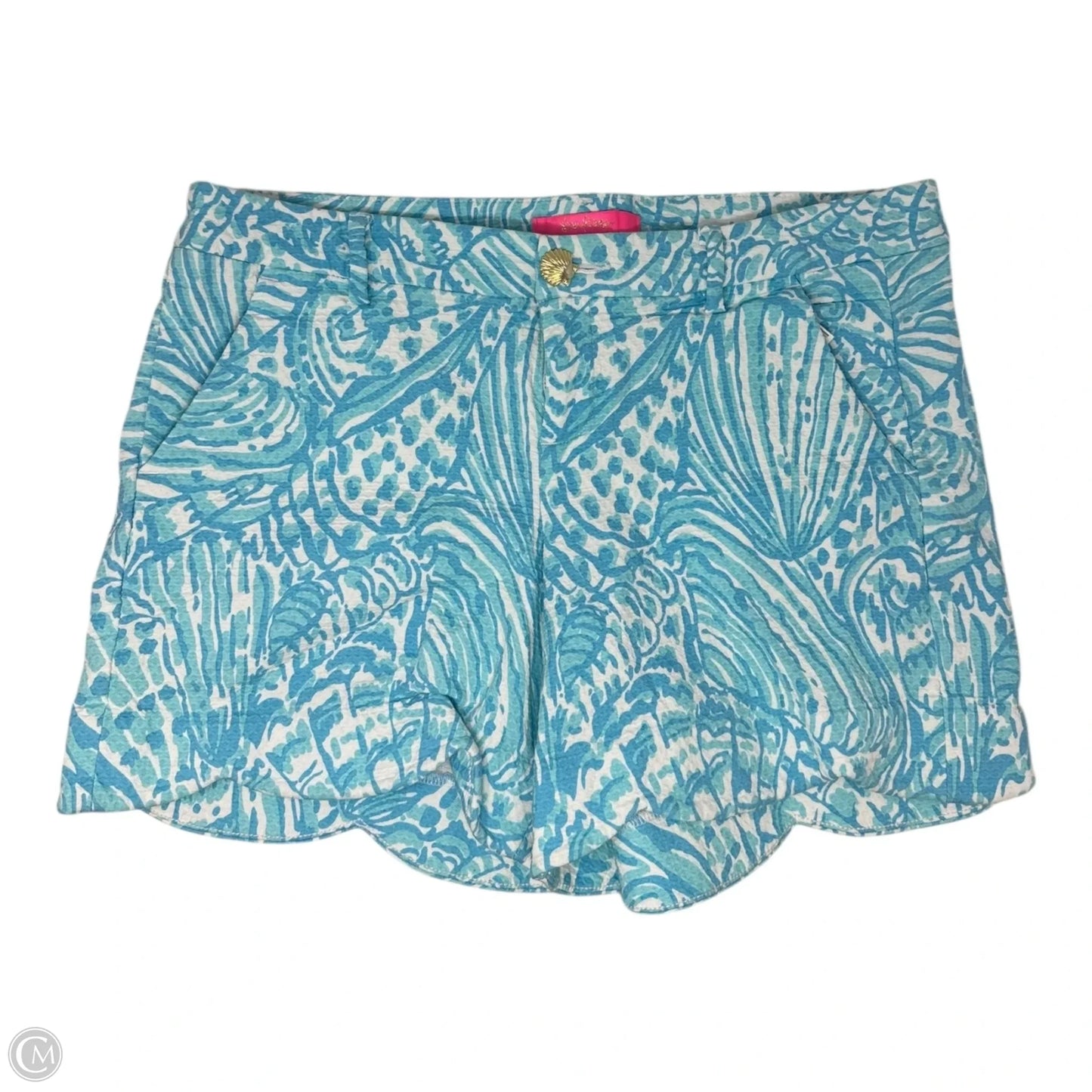 Palmita Stretch Shorts Designer By Lilly Pulitzer In Succulent Blue Sea Cups, Size: 8