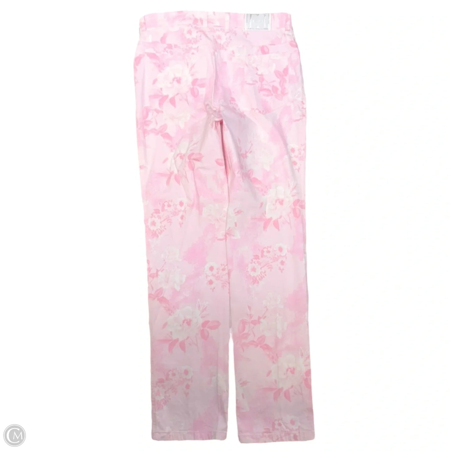Straight Leg High Rise Pants In Pink Floral Print Designer By Escada In Pink, Size: 6