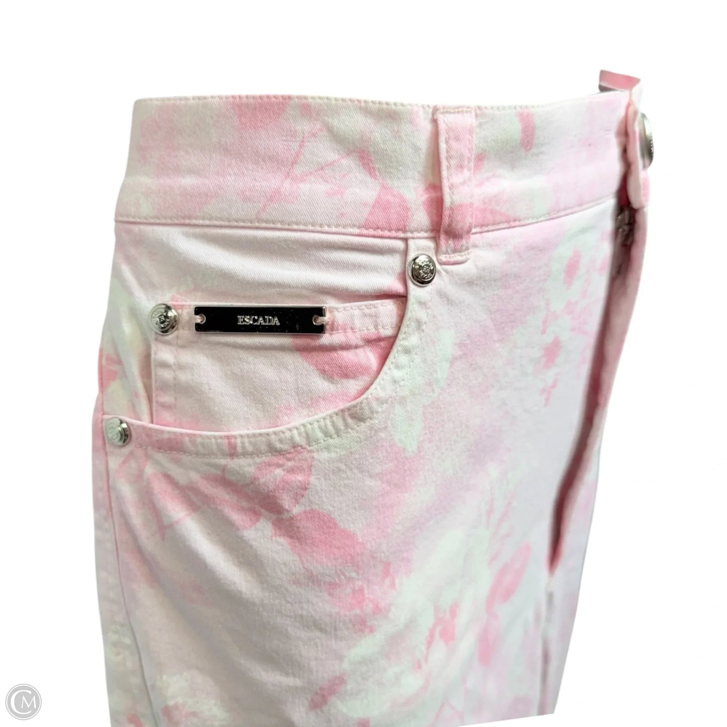 Straight Leg High Rise Pants In Pink Floral Print Designer By Escada In Pink, Size: 6