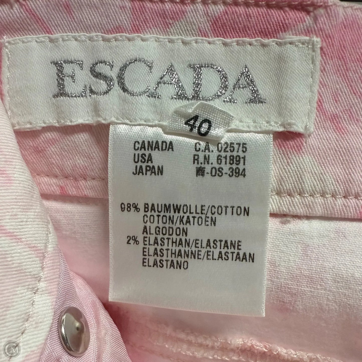 Straight Leg High Rise Pants In Pink Floral Print Designer By Escada In Pink, Size: 6