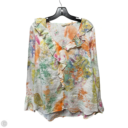 Linen Adeline Floral Ruffle Blouse By Soft Surroundings In Paisley Print, Size: S