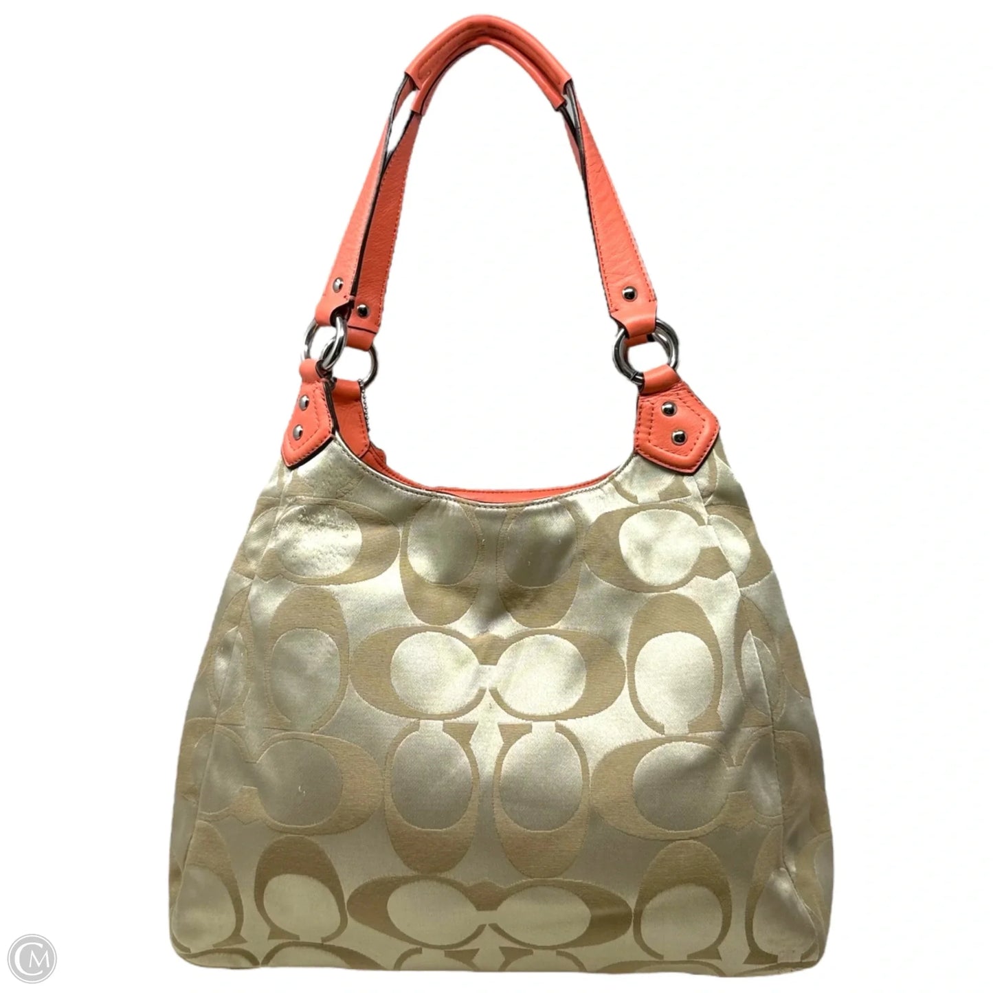 Campbell Hobo Signature C Logo Satchel Shoulder Bag By Coach In Khaki/Coral, Size: Medium