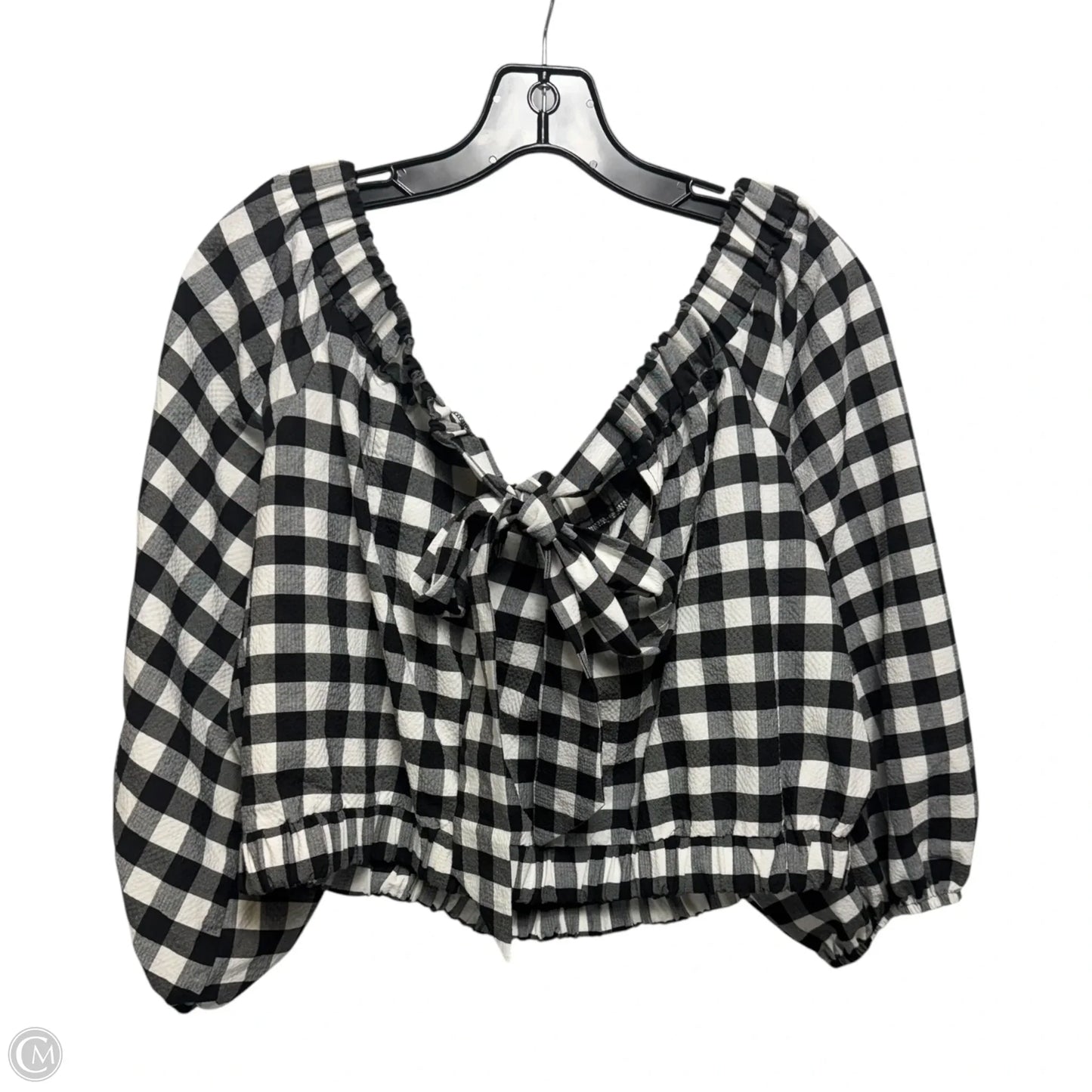 Tie Back Top Long Sleeve By Maeve In Checkered Pattern, Size: Xl