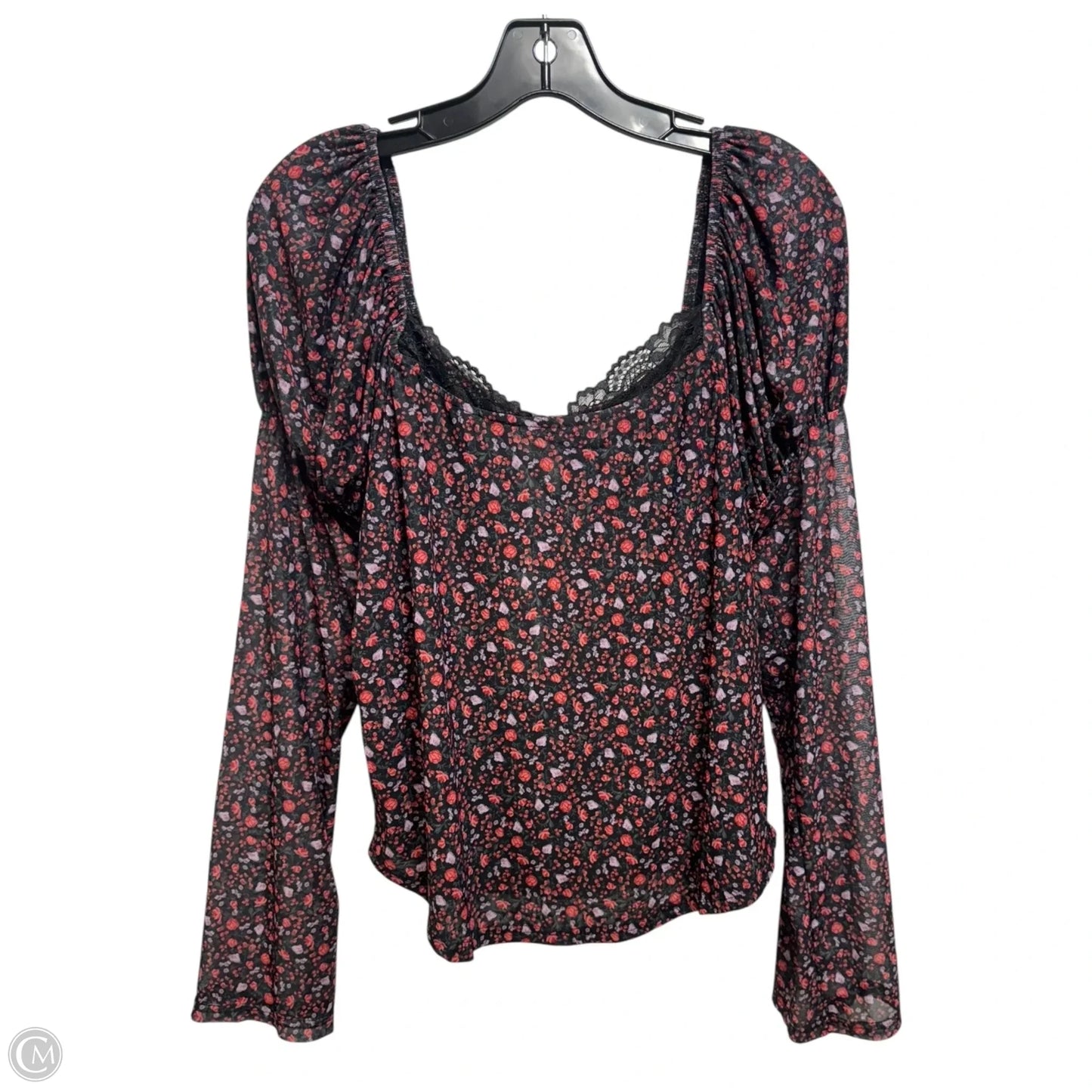 Lace Trim Top Long Sleeve By Maeve In Floral Print, Size: 1x