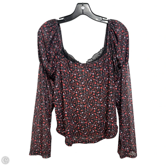 Lace Trim Top Long Sleeve By Maeve In Floral Print, Size: 1x