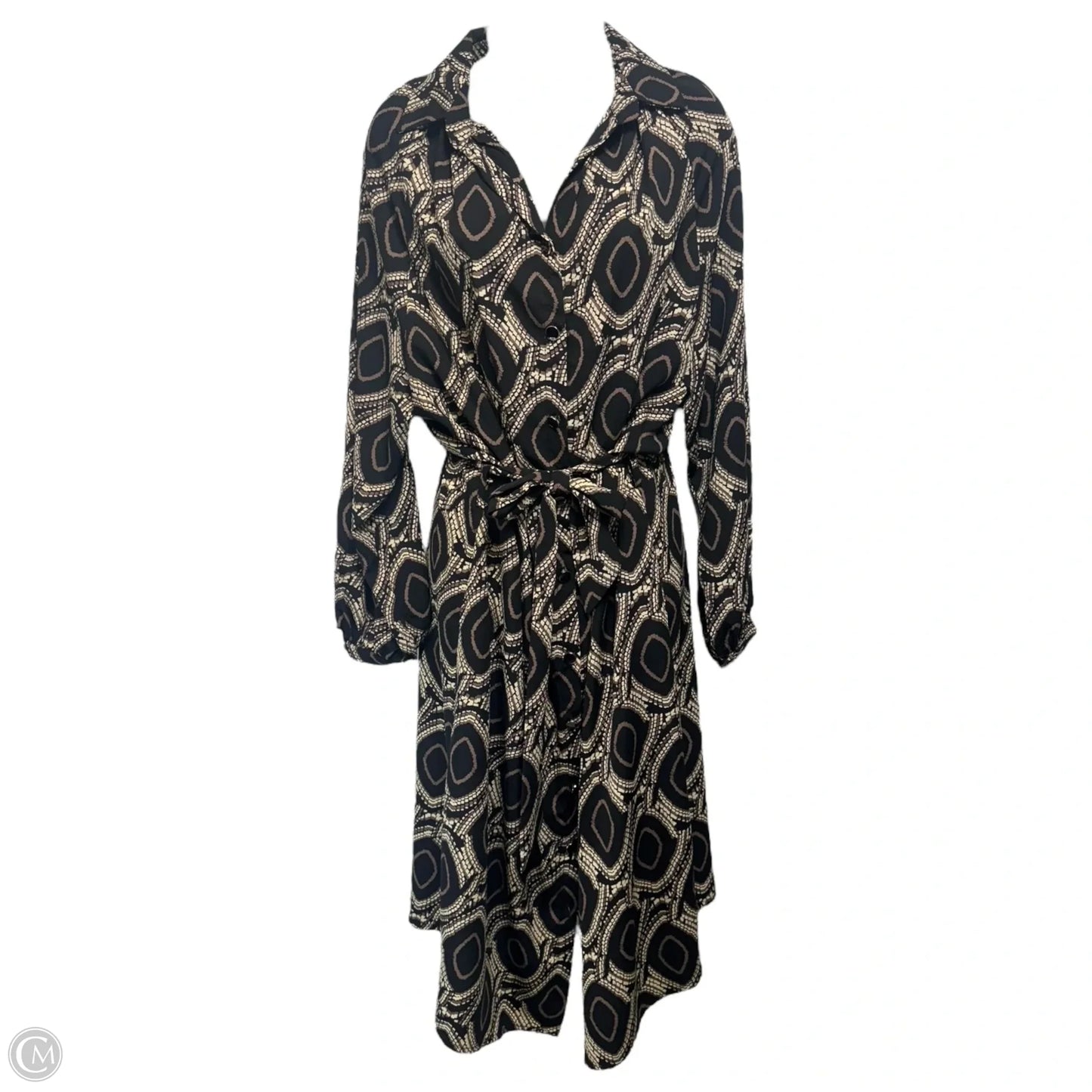 Belted Midi Shirt Dress By Jeff Gallano In Black & Cream, Size: 2