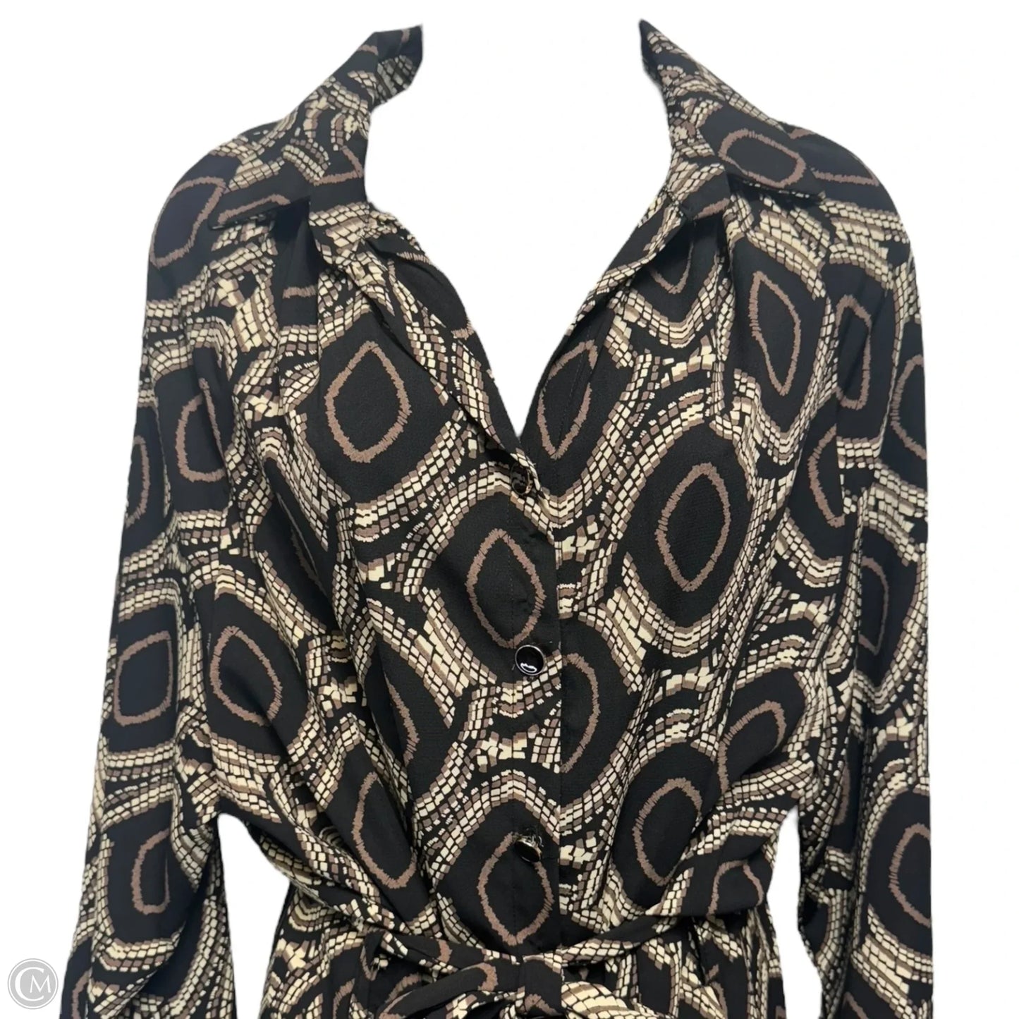 Belted Midi Shirt Dress By Jeff Gallano In Black & Cream, Size: 2