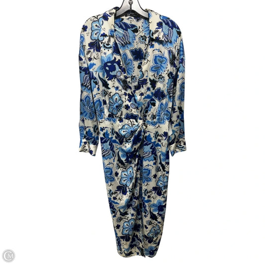 Floral Print Wrap Dress By Zara In Blue & White, Size: L