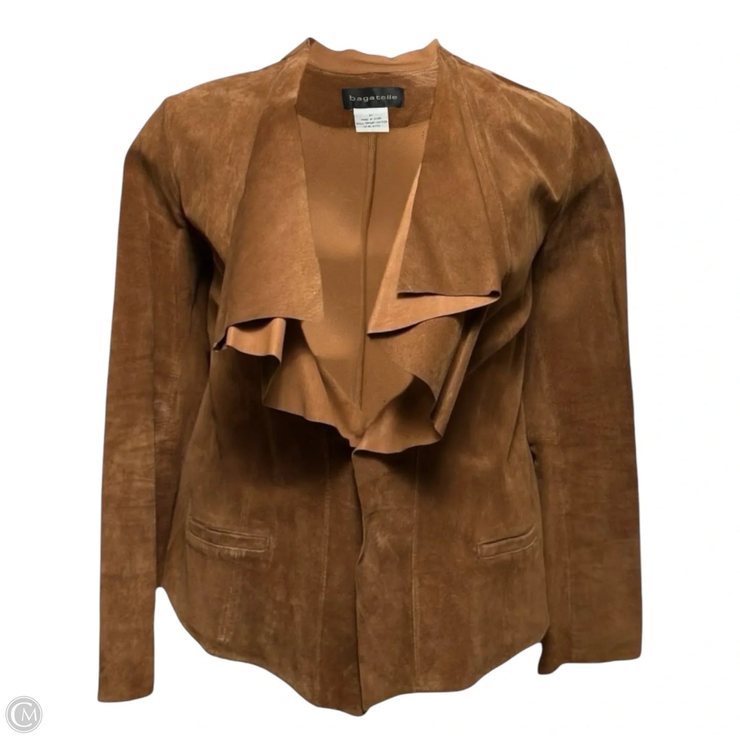 Open Front Waterfall Leather Jacket  By Bagatelle In Brown, Size: M