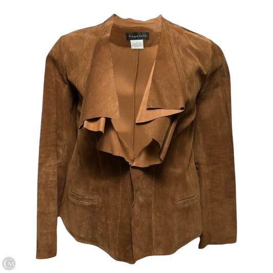 Open Front Waterfall Leather Jacket  By Bagatelle In Brown, Size: M