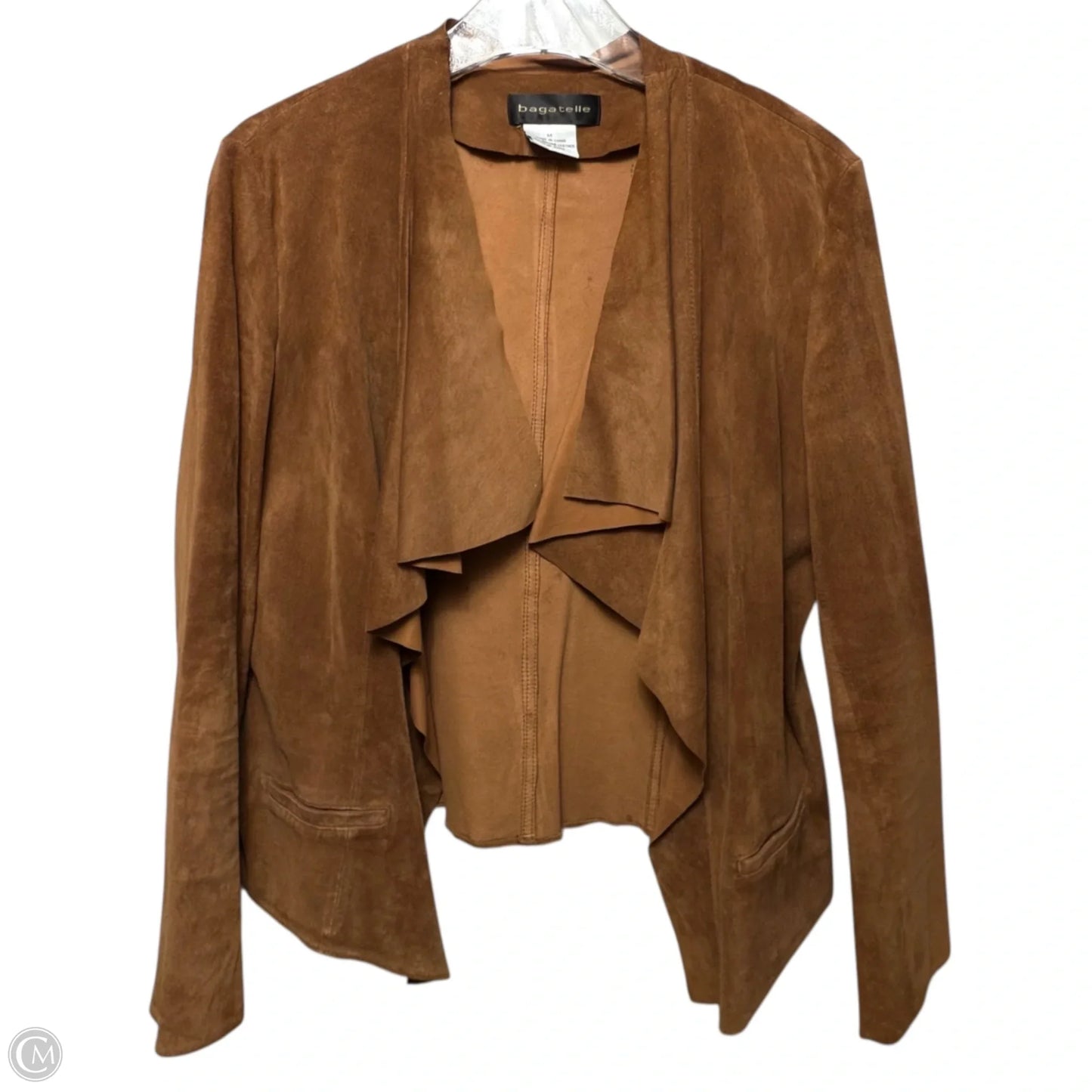 Open Front Waterfall Leather Jacket  By Bagatelle In Brown, Size: M