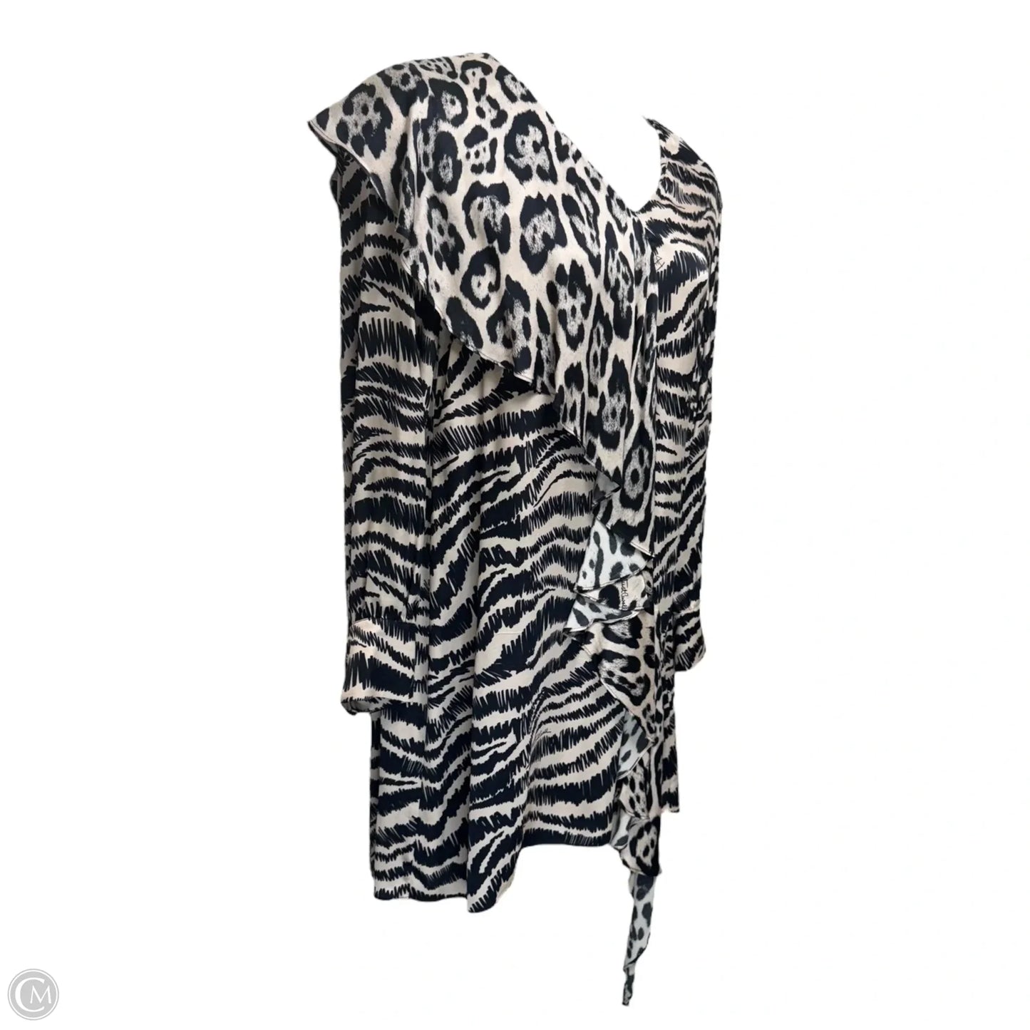 Mixed Animal Print Asymmetrical Ruffle Detail Mini Dress Designer By Just Cavalli By Roberto Cavalli In Animal Print, Size: 10