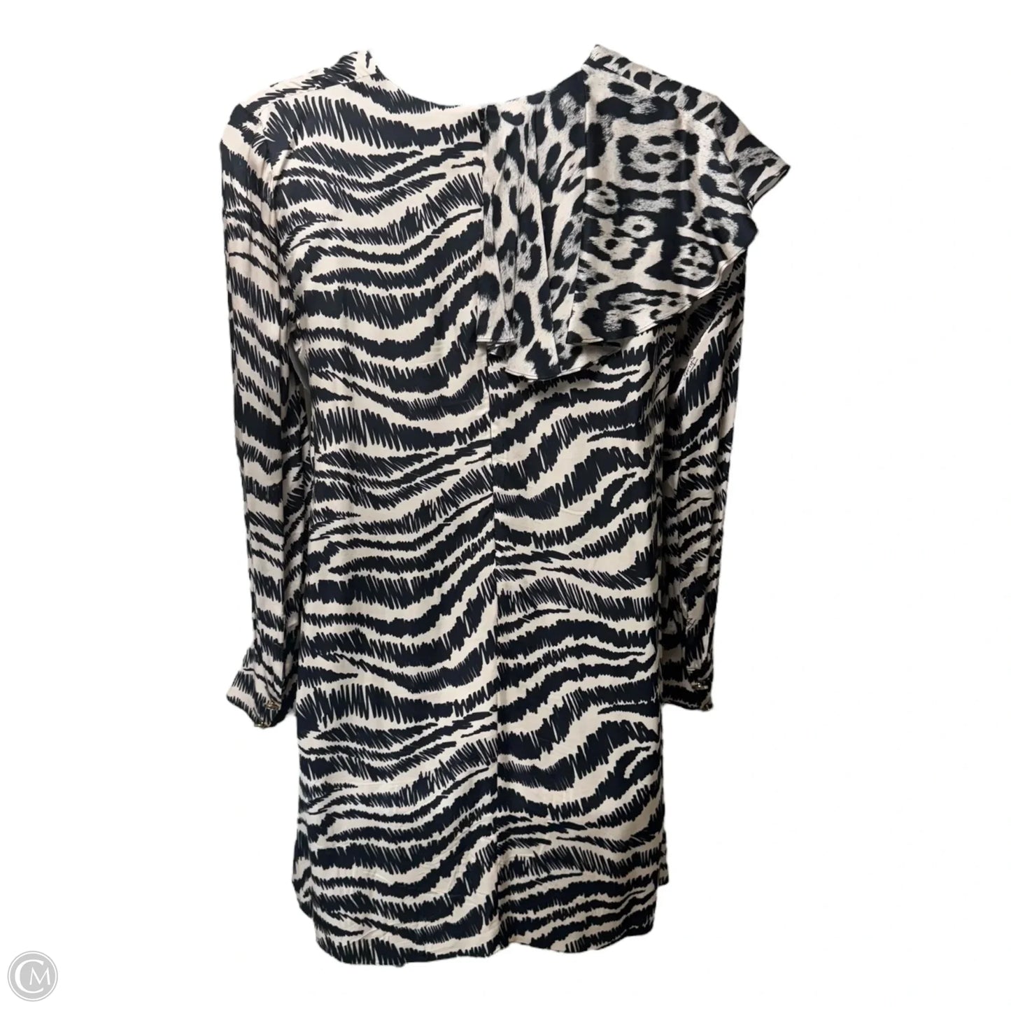 Mixed Animal Print Asymmetrical Ruffle Detail Mini Dress Designer By Just Cavalli By Roberto Cavalli In Animal Print, Size: 10