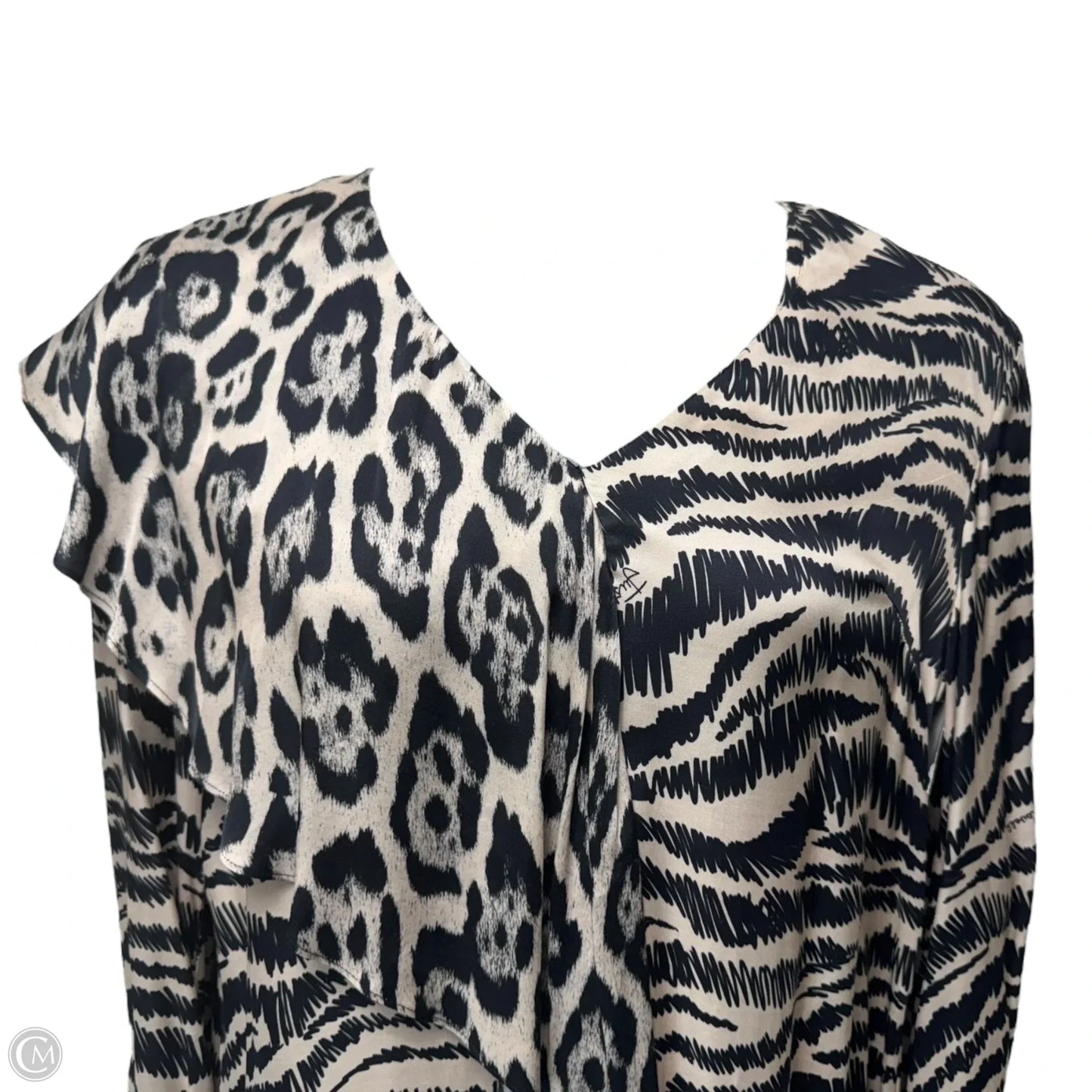 Mixed Animal Print Asymmetrical Ruffle Detail Mini Dress Designer By Just Cavalli By Roberto Cavalli In Animal Print, Size: 10