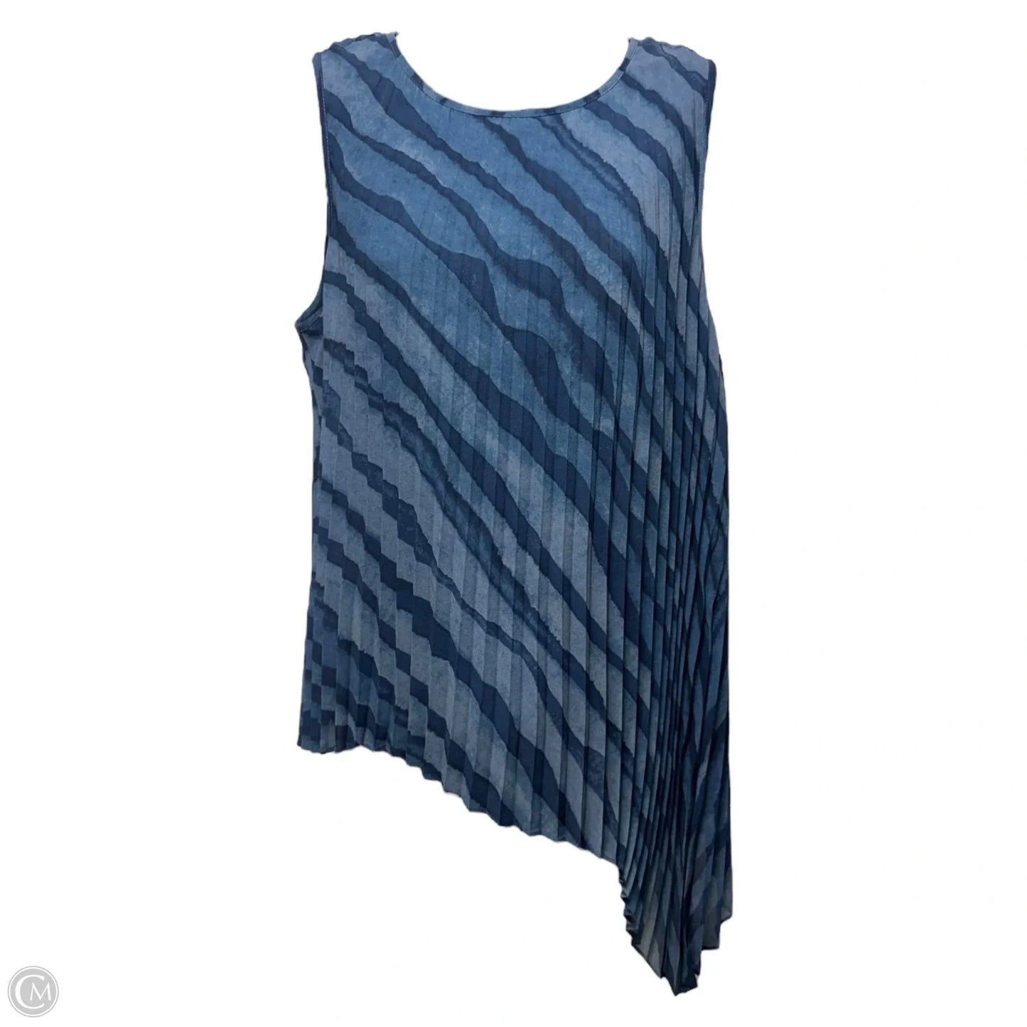 Sunburst  Pleated Asymmetrical Blouse Sleeveless Designer By Halston In Blue, Size: S