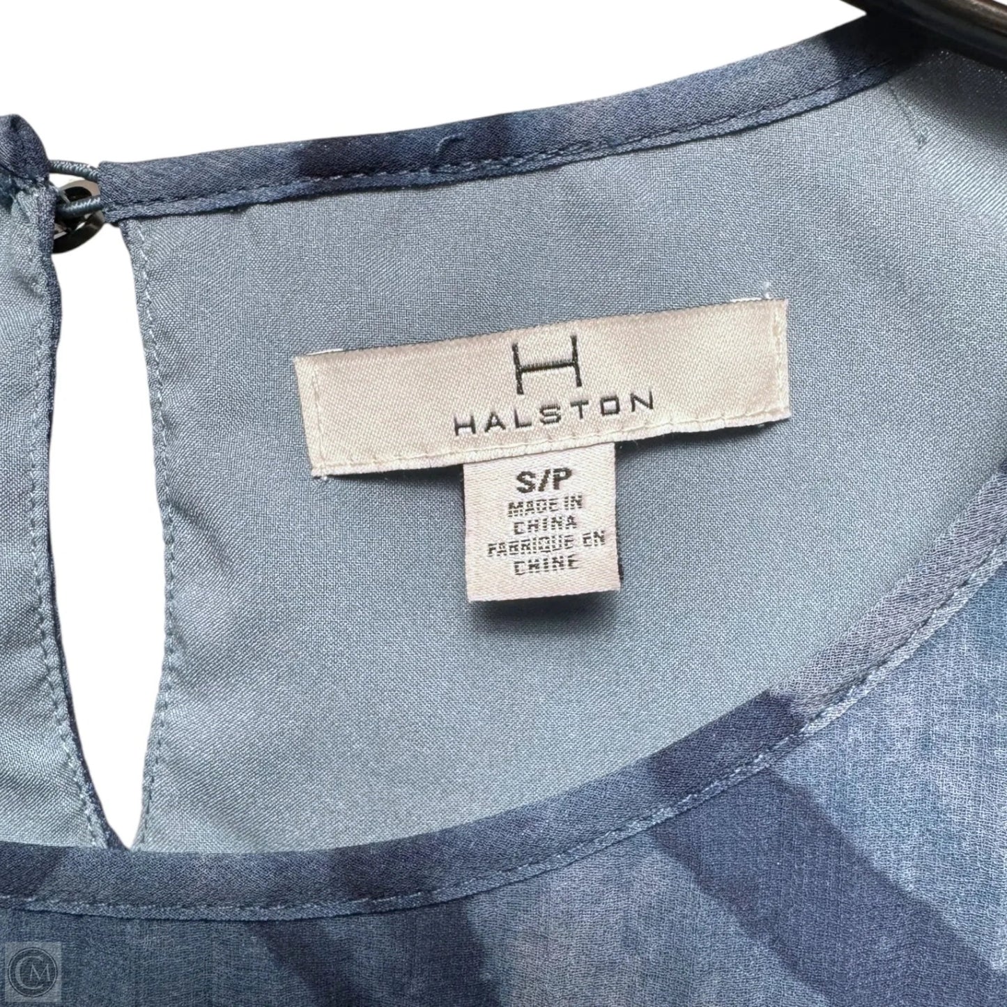 Sunburst  Pleated Asymmetrical Blouse Sleeveless Designer By Halston In Blue, Size: S