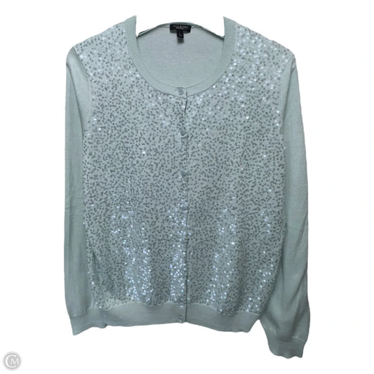 Silk-Cotton Blend Sweater Cardigan By Talbots In Aqua, Size: L