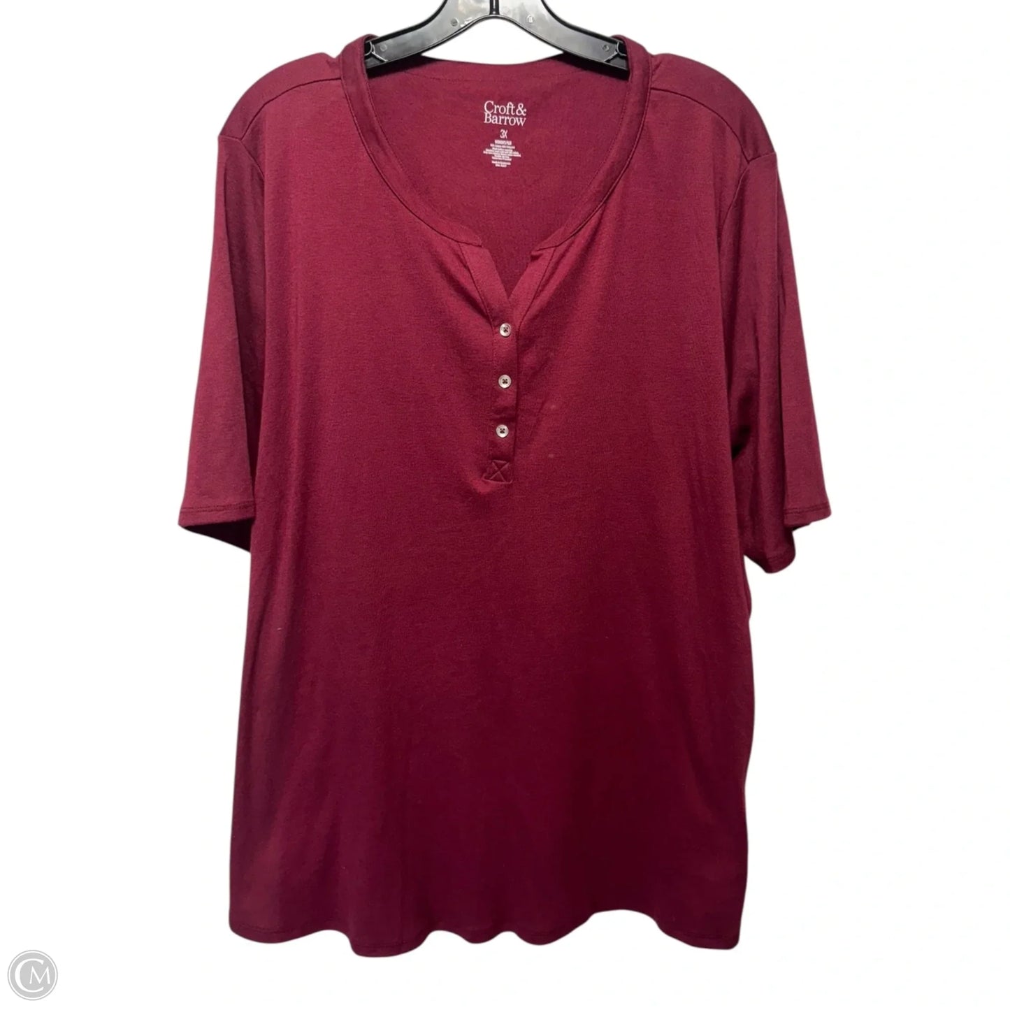 Elbow Sleeve Henley Top  By Croft And Barrow In Maroon, Size: 3x