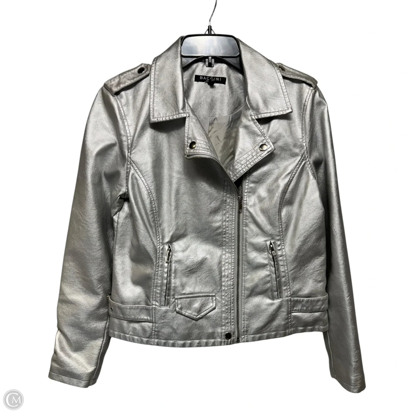 Metallic Jacket Moto By Baccini In Silver, Size: M