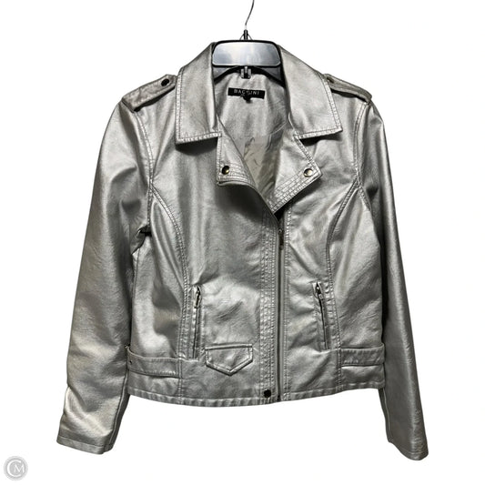 Metallic Jacket Moto By Baccini In Silver, Size: M
