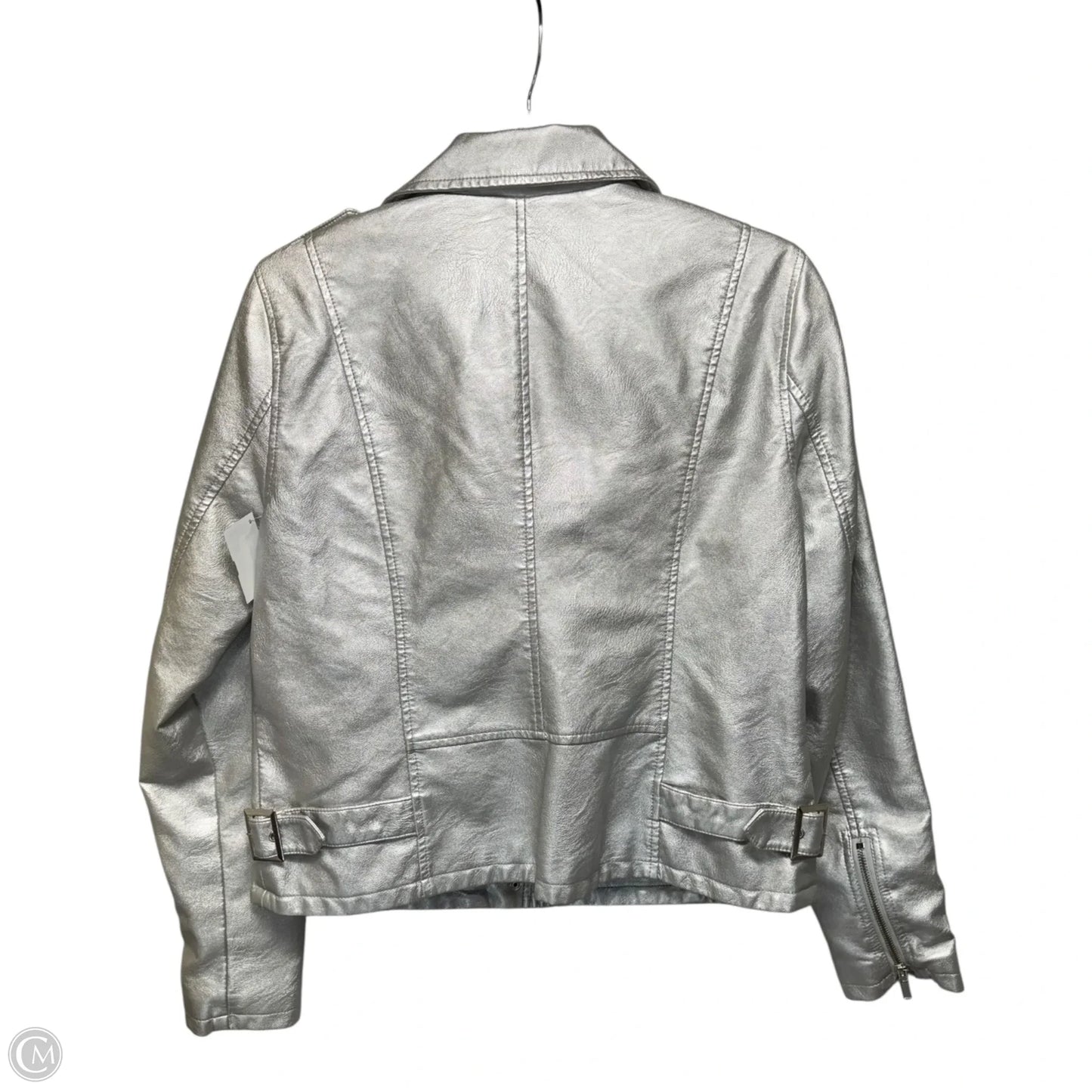 Metallic Jacket Moto By Baccini In Silver, Size: M