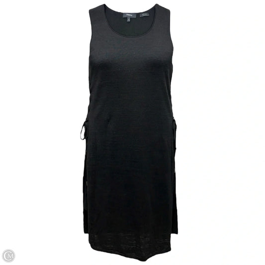 Linen Blend Double Layer Flamme Knit Dress With Lace Up Sides By Theory In Black, Size: S