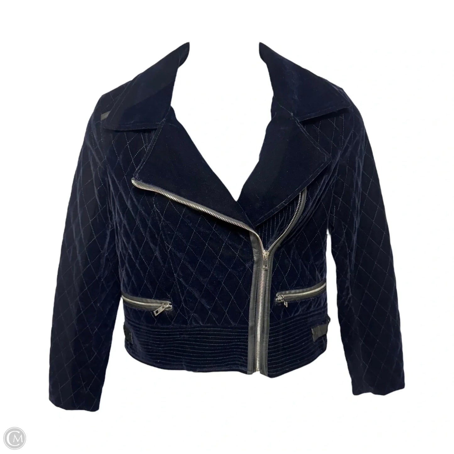 Velvet Quilted Jacket Moto By Bagatelle In Navy, Size: M