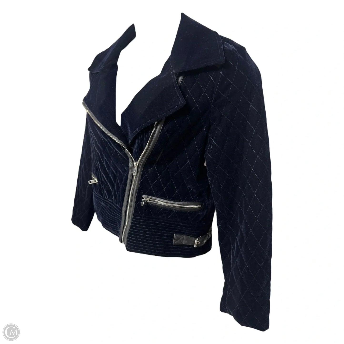 Velvet Quilted Jacket Moto By Bagatelle In Navy, Size: M