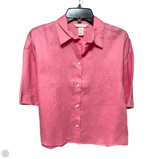 Linen Top Short Sleeve By H&m In Pink, Size: Xs