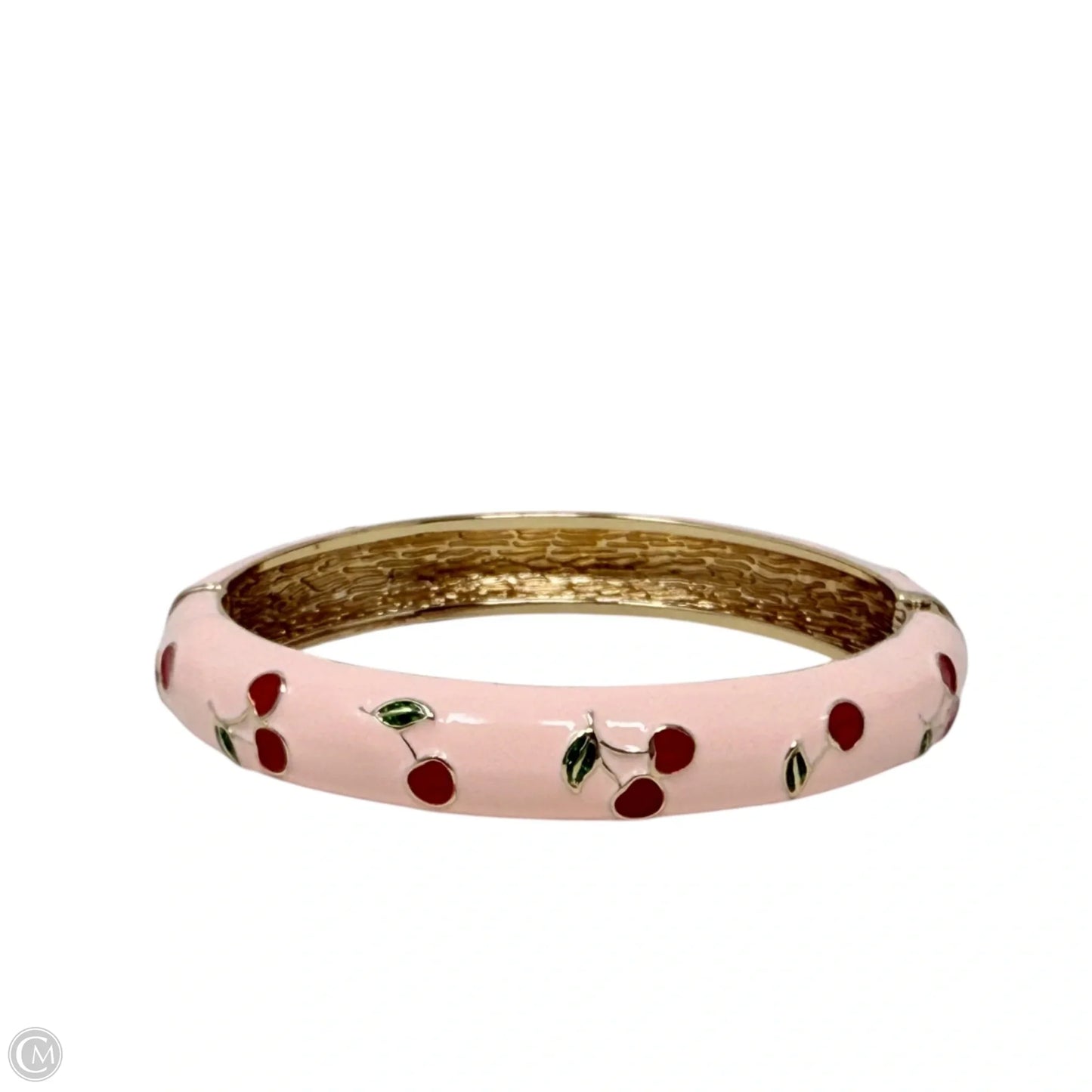Brass Handpainted Cherry Enamel Hinged Bangle Bracelet By Piper K