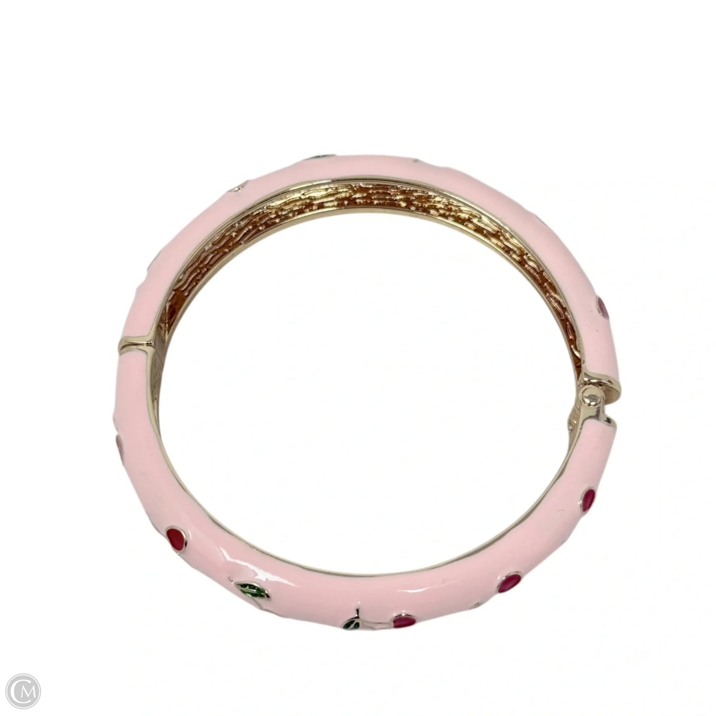 Brass Handpainted Cherry Enamel Hinged Bangle Bracelet By Piper K