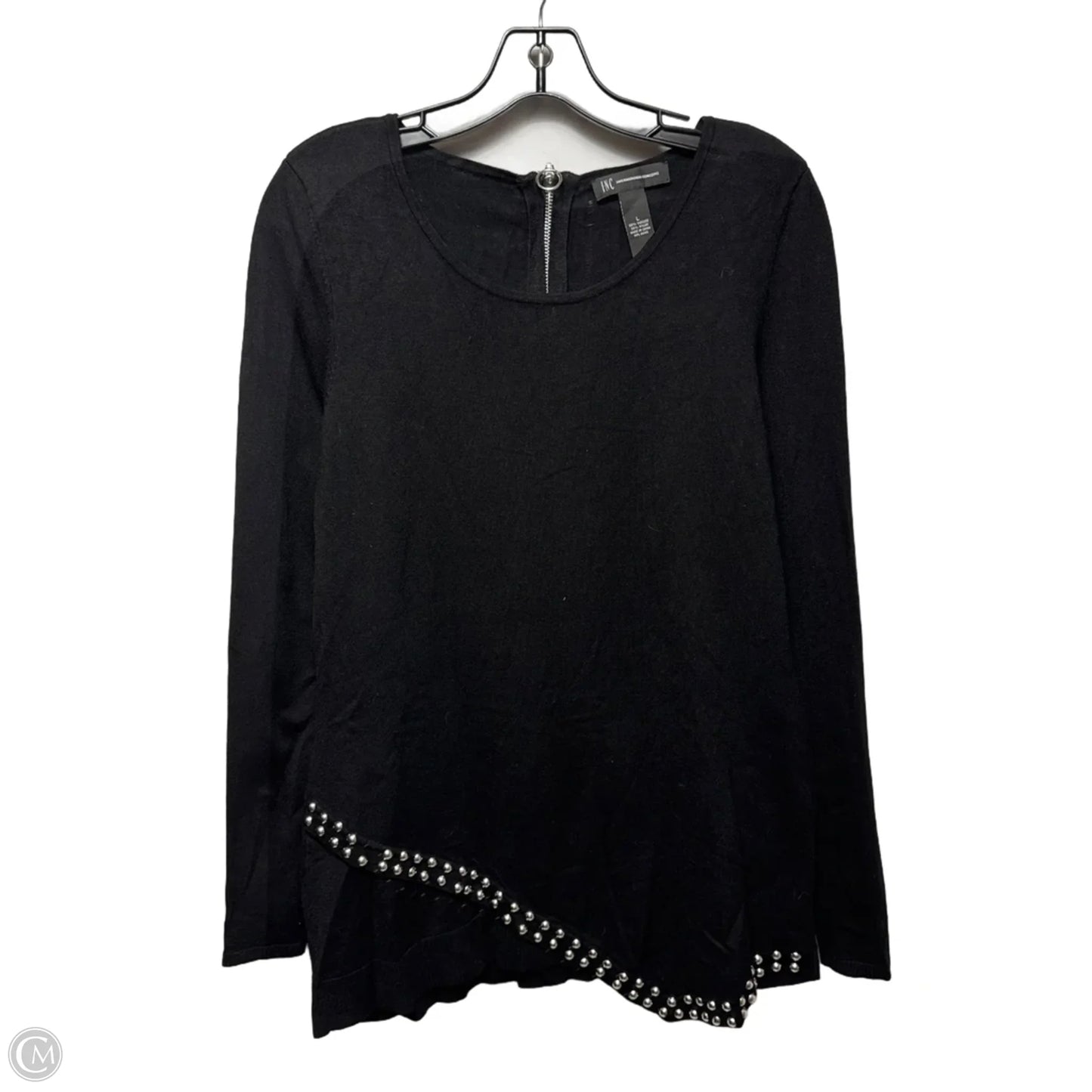 Knit Studded Hem Top Long Sleeve By Inc In Black, Size: L