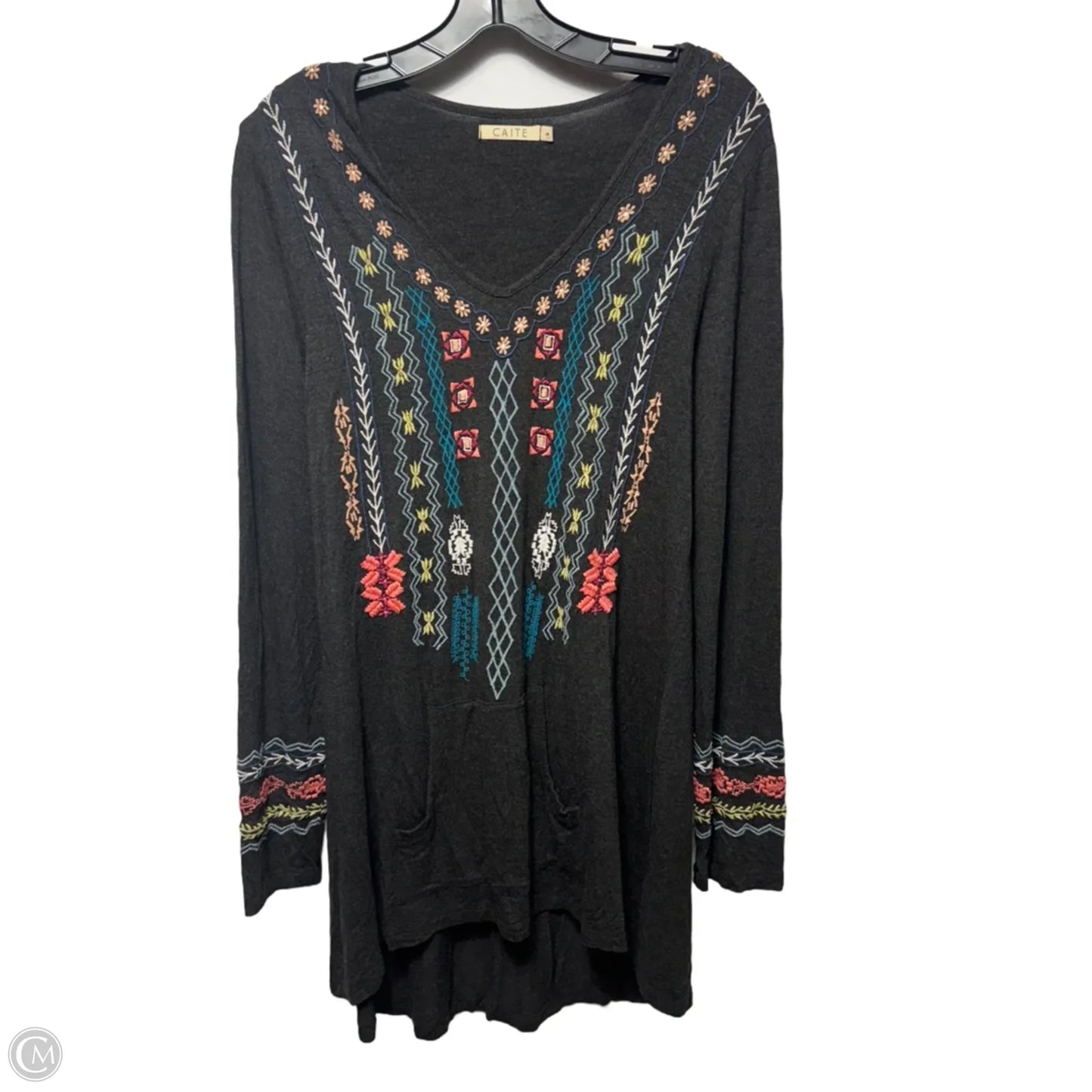 Embroidered Long Sleeve Tunic By Caite In Grey, Size: L
