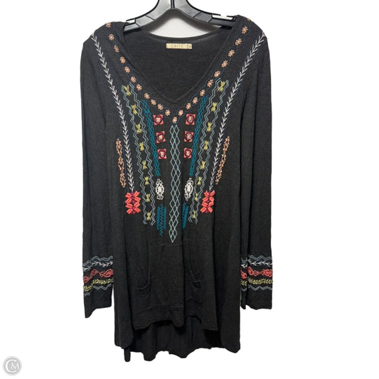 Embroidered Tunic Long Sleeve By Caite In Grey, Size: L