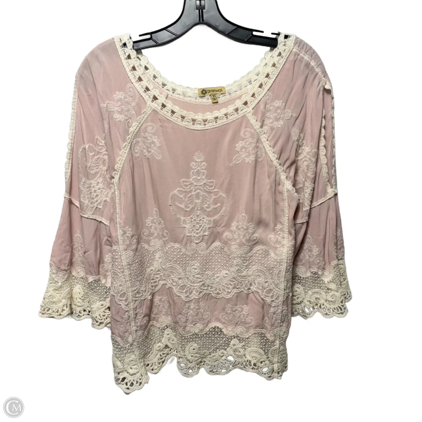 Cold Shoulder Embroidered Top Long Sleeve By Democracy In Pink, Size: Xs