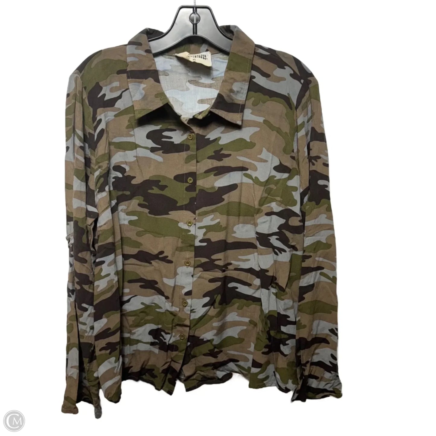 Top Long Sleeve By Savanna Jane In Camouflage Print, Size: Xl