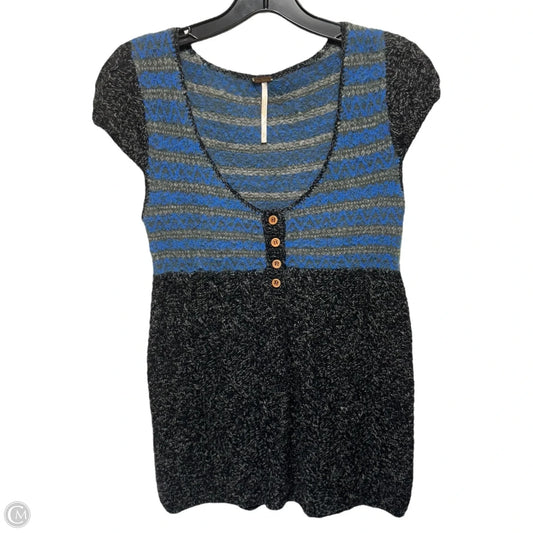 Fair Isle Cable Knit Babydoll Sweater By Free People In Blue & Grey, Size: S