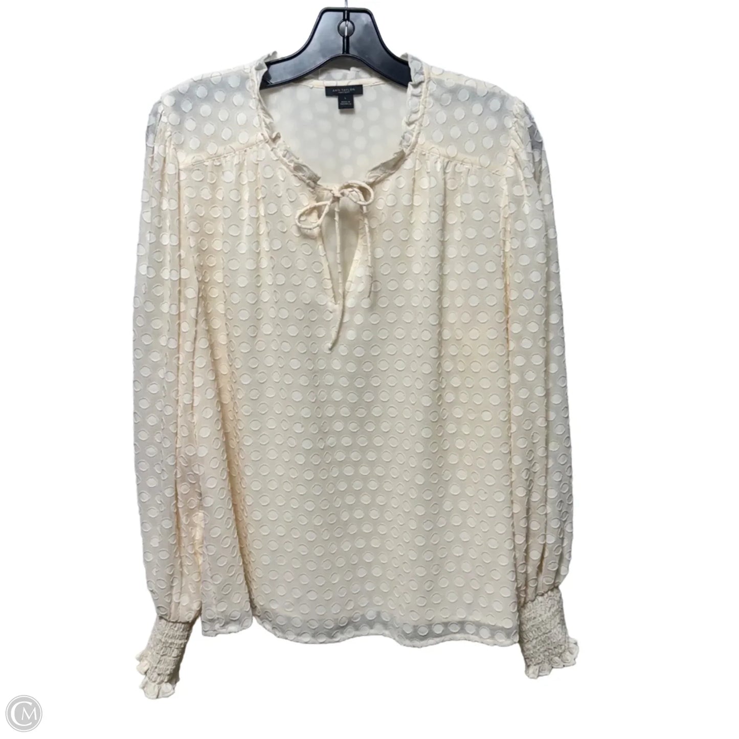 Top Long Sleeve By Ann Taylor In Cream, Size: L