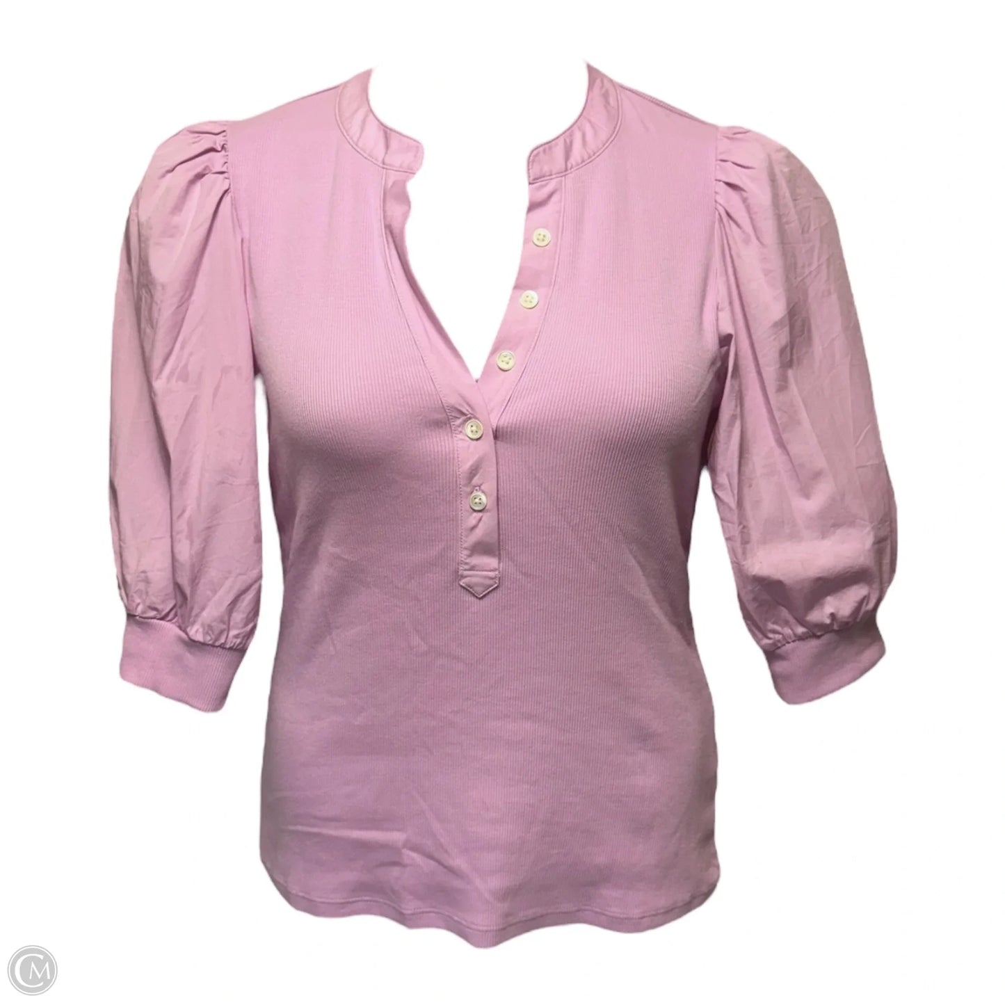 Coralee Rib-Knit Puff-Sleeve Top By Veronica Beard In Barely Orchid, Size: M