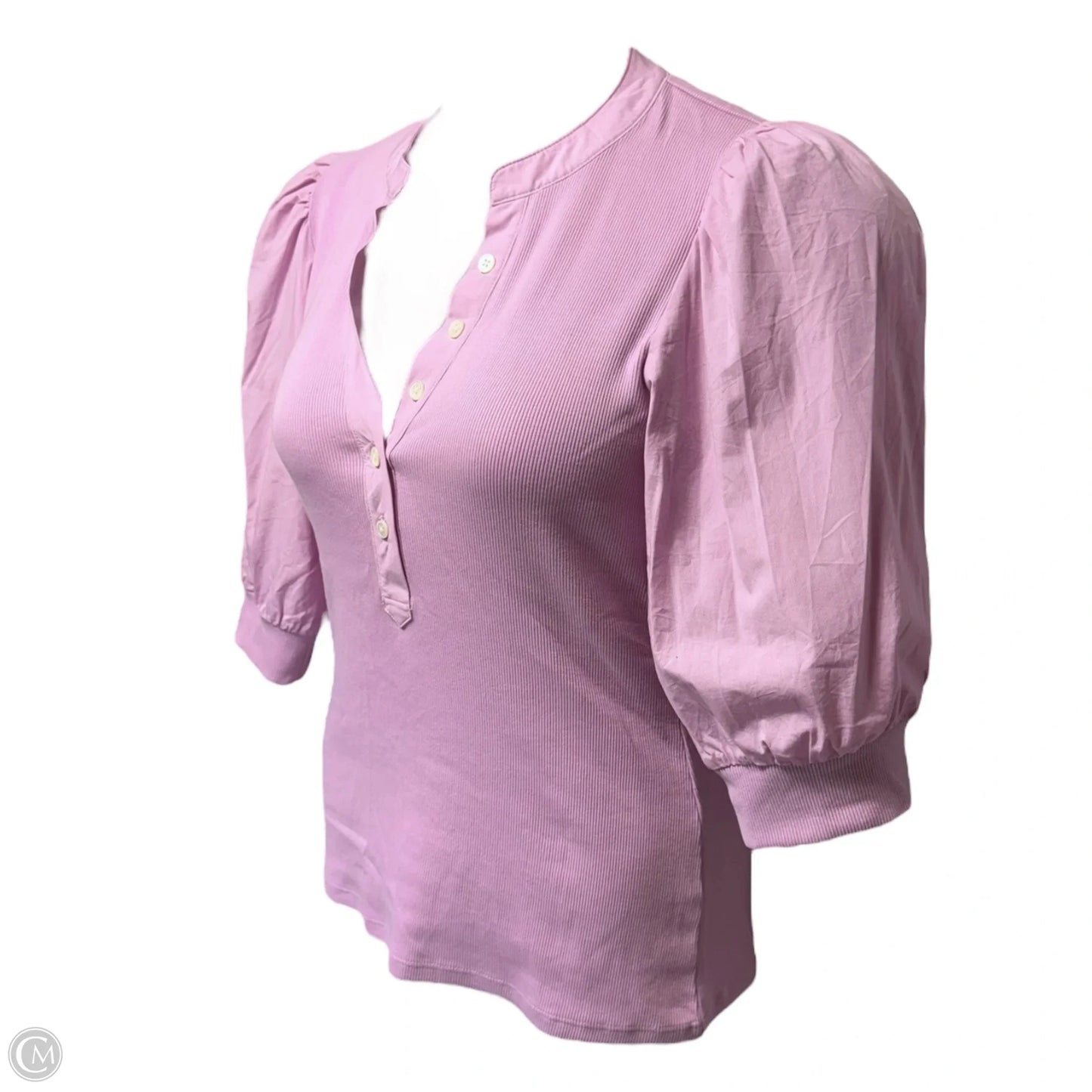 Coralee Rib-Knit Puff-Sleeve Top By Veronica Beard In Barely Orchid, Size: M